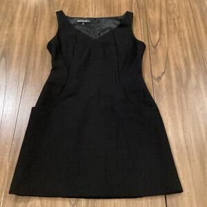 Lafayette 148 black Classic Sleeveless sheath v neck wool cashmere mini dress 6